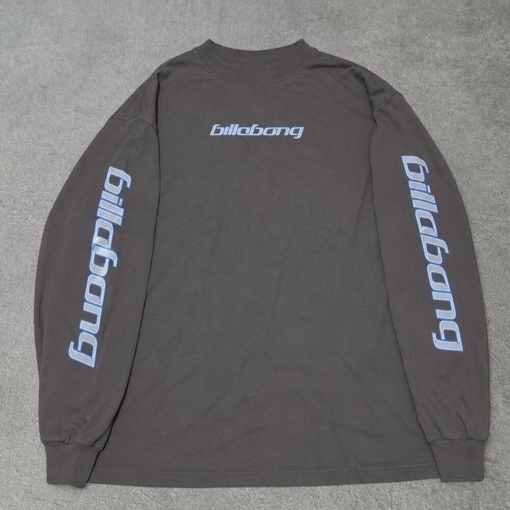 Vintage 90s Y2K Billabong Gray Blue Logo Graphic Long Sleeve Shirt Men’s Size XL